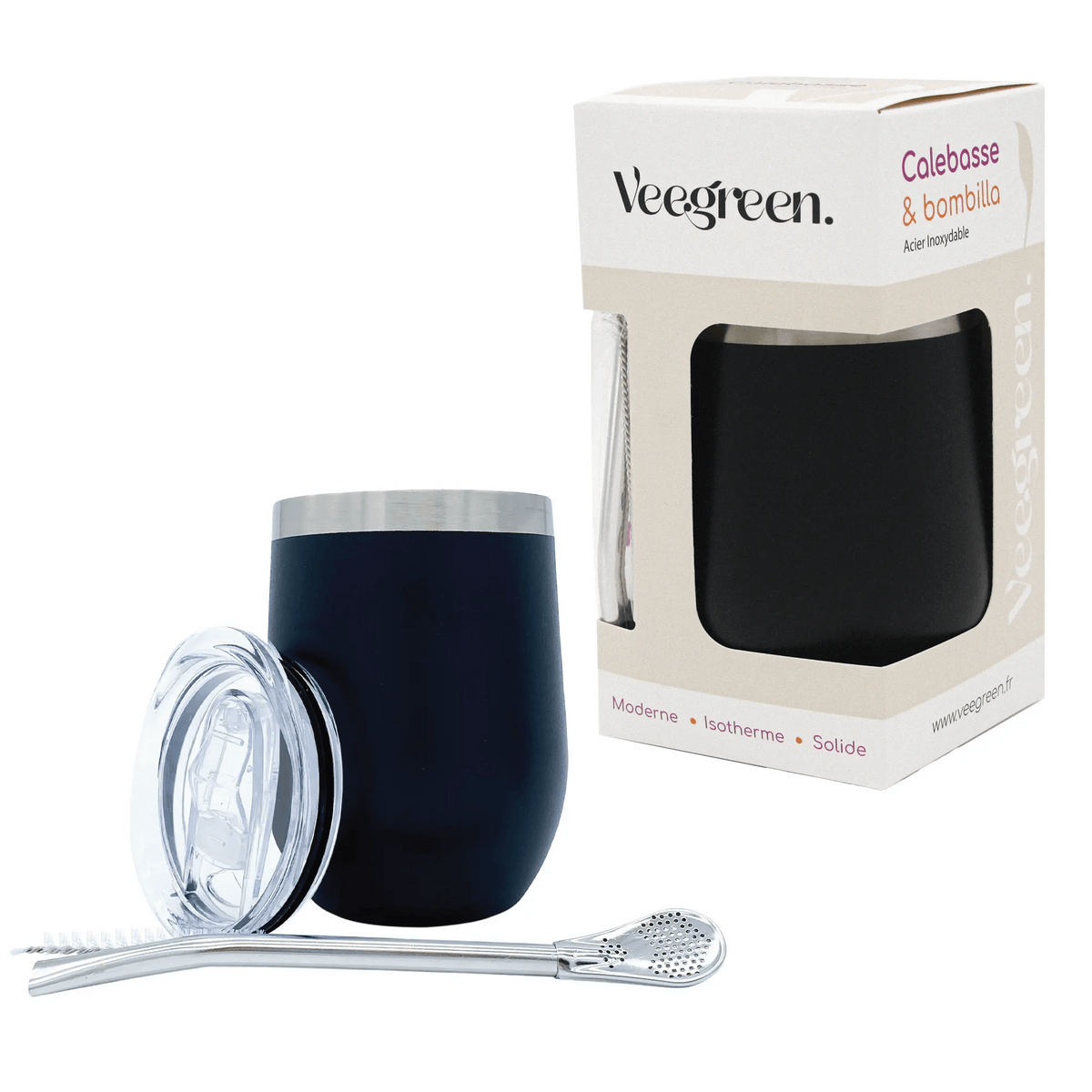 Calebasse Maté Isotherme Acier Inoxydable Noir 